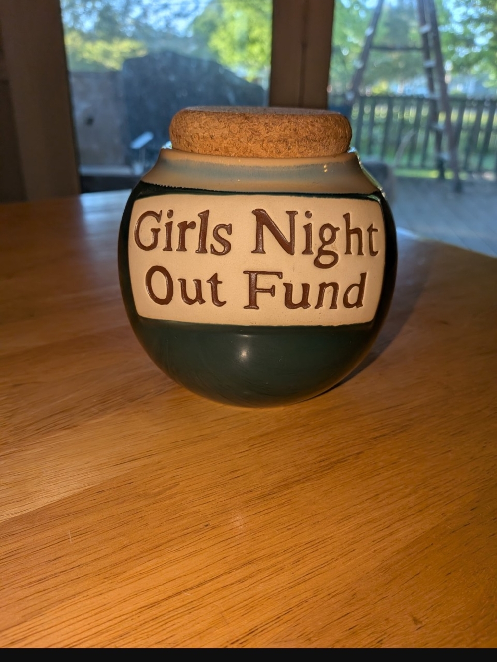 Girls Night Out Fund Ceramic Jar with Cork Top - Green